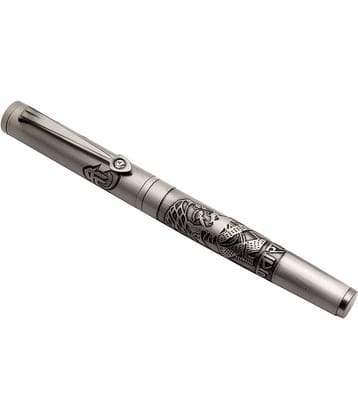 Srpc Chhatrapati Shivaji Maharaj Engraved On Antique Bronze Grey Metal Body Roller Ball Pen Magnetic Cap Blue Ink