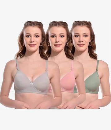 Softskin Pack of 3 Nylon Heavily Padded Women's T-Shirt Bra ( Multicolor )