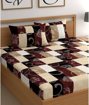 CG HOMES Microfibre Geometric Fitted Fitted bedsheet with 2 Pillow Covers ( Double Bed ) - Brown