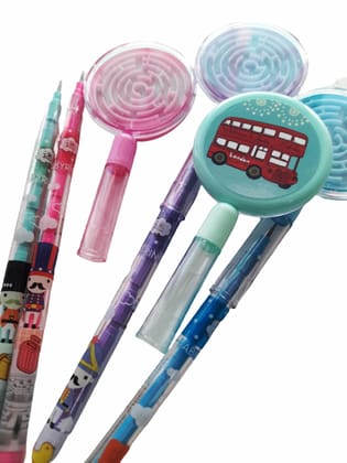 Non Sharpening Pin to Pen Fancy Pencils with Puzzle for School Kids(Set of 4)