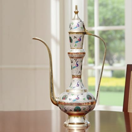 Brass Surahi Art Showpiece � Traditional Aftaba Metal Decoration, Height : 16.5 Inch (FMAS497 A)