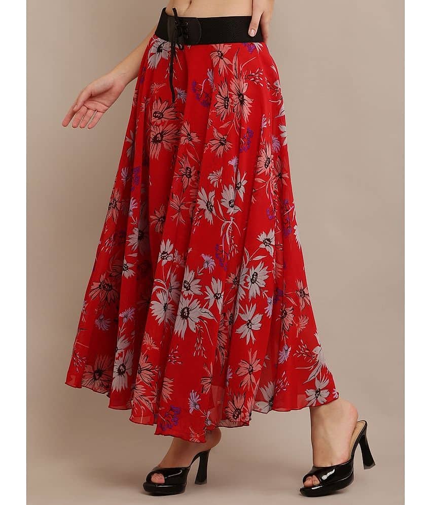 Raabta Fashion Red Georgette Women's Flared Skirt ( Pack of 1 )