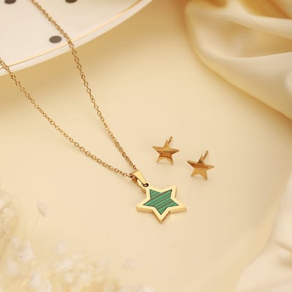 Green Star Jewelry Set for Kids - 18K Gold Plated