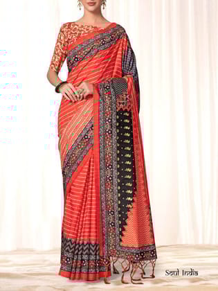 Printed Kalamkari Bhagalpuri Silk Saree - Red