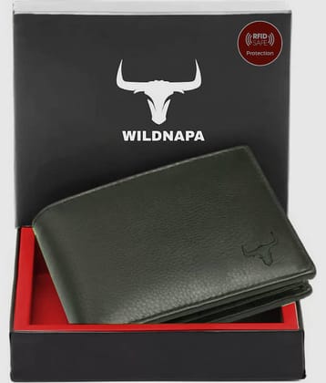 WILDNAPA 100% Leather Solid Men's Regular Wallet With 8 Slots For Card ( Green , Pack of 1 )