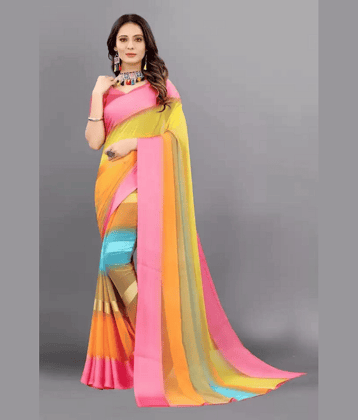 Sanwariya Silks Georgette Colorblock Saree With Unstitched Blouse Piece ( Pink )