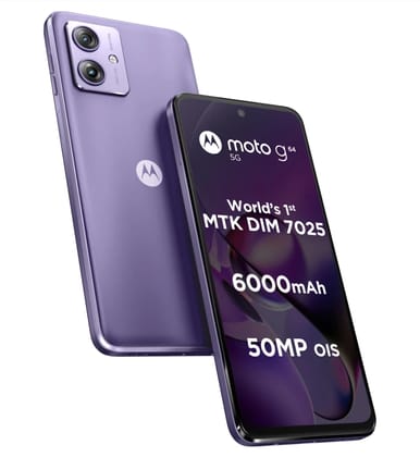 Motorola G64 5G (Ice Lilac, 8GB RAM, 128GB Storage) | Expandable Upto 2TB | Upto 16GB RAM with RAM Boost | 50MP (OIS) + 8MP | 16MP Front Camera | MediaTek Dimensity 7025 Processor | 6000 mAh Battery