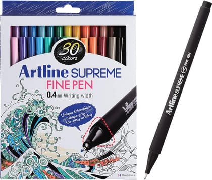 Artline Supreme Fine Pen Set of 30 | Unique Triangular Shape Grip Premium Range Fine Pen For Writing, Sketching, Hatching, Illustration On Paper, Card & Letters