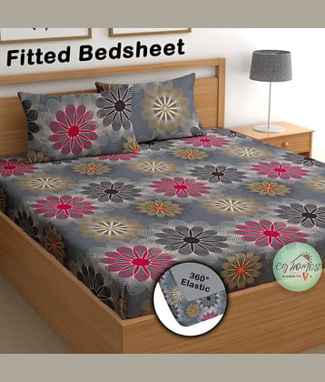 CG HOMES Poly Cotton 1 Double Fitted Bedsheet with 2 Pillow Covers ( 230 cm x 225 cm ) , Gray