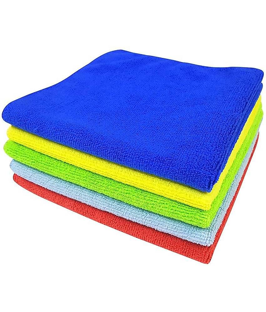 SOFTSPUN Microfiber Cloth - 5 pcs - 40x40 cms - 340 GSM Multicolor - Thick Lint & Streak-Free Multipurpose Cloths - Automotive Microfibre Towels for Car Bike Cleaning Polishing Washing & Detailing