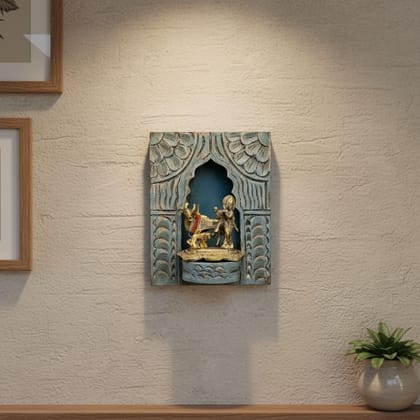 PREET GALLERY Handcrafted Wood Wall Hanging Jharokha | Decorative Wall Showpiece, Wood for Wall Decor/Home Decor for Gift, Office, Puja Room Decor-Handcrafted Wall Art of Lord Krishna with Cow