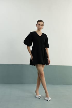 Flamingo Dress: Black-XS