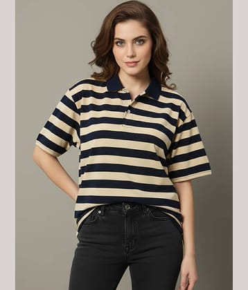 GET GOLF Women Cotton Blend Oversized Fit Polo Collar T-Shirt ( Navy Blue )