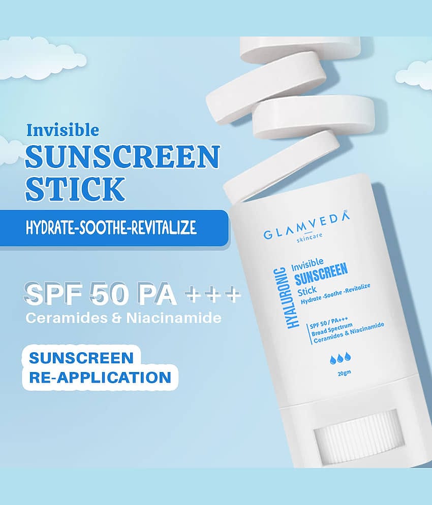 Glamveda Spf-50 Pa+++ Hyaluronic Invisible Sunscreen Stick Uva/Uvb Protection, 20g