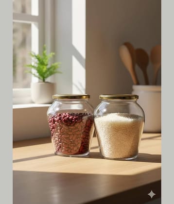 AFAST Food Storage Jar Glass Transparent Food Container ( Set Of 2 )