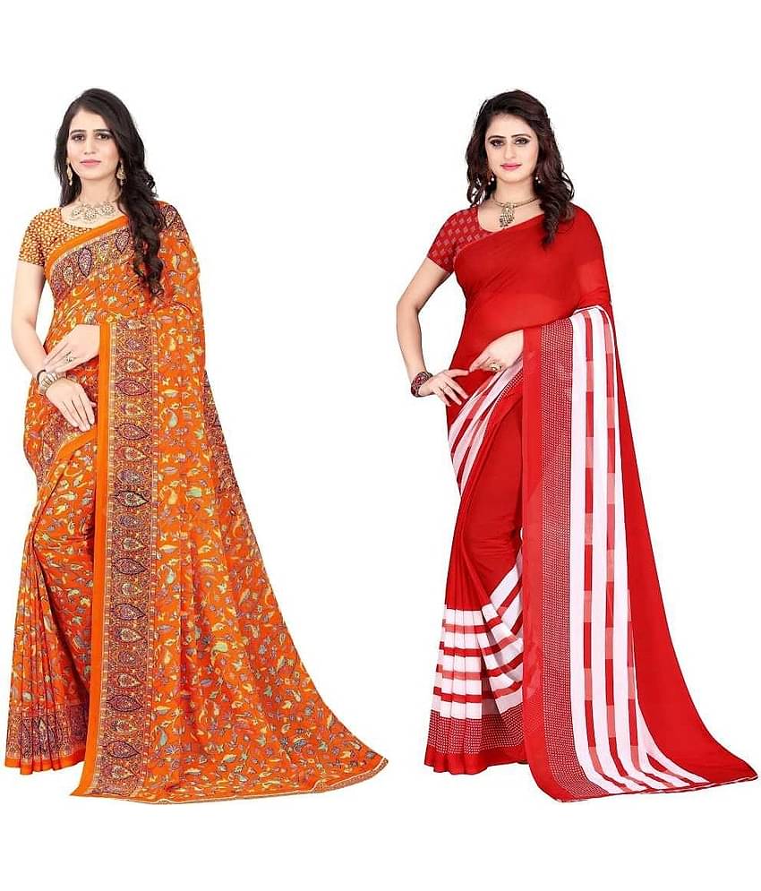 LEELAVATI Georgette Printed Saree With Unstitched Blouse Piece ( Multicolor )