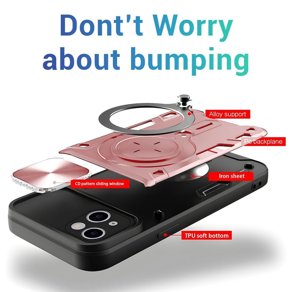 LIRAMARK Case Compatible with Apple iPhone 14 Pro (6.1 inch) with Stand & Slider Camera Military Grade Drop Protection