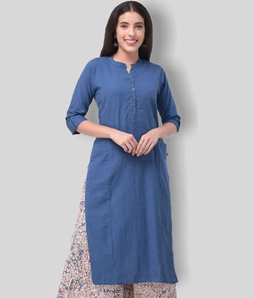 Pistaa - Blue Cotton Women's Straight Kurti ( Pack of 1 )