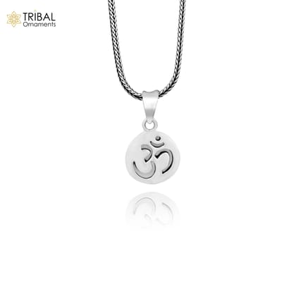 925 sterling silver handmade Hindu mantra 'Aum' OM pendant, amazing stylish unisex pendant personalized jewelry tribal jewelry ssp1655-Pendant & 18'' chain