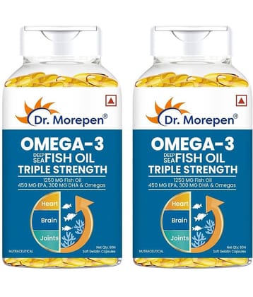 Dr. Morepen Omega-3 Fish Oil | 1250mg Triple Strength Capsules | No Fishy Burps (120 Capsules)