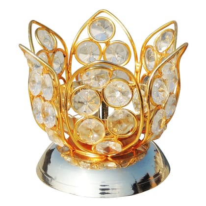 Brass Table Decor Oil Lamp Deepak With Crystal  - Traditional Oil Lamp for Puja Room, Height : 3.2 Inch (ZMAS163 B)