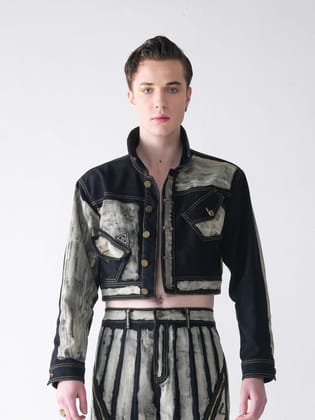 BLACK BONE CROPPED DENIM JACKET-XS