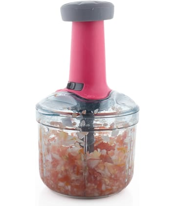 MAGICSPOON Vegetable Cutter Pink Plastic Mannual Chopper 925 ml ( Pack of 1 )