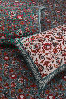Vaaruhi Block Printed Cotton Percale Bedsheet-Single - 60 x 90 in / Green / Green