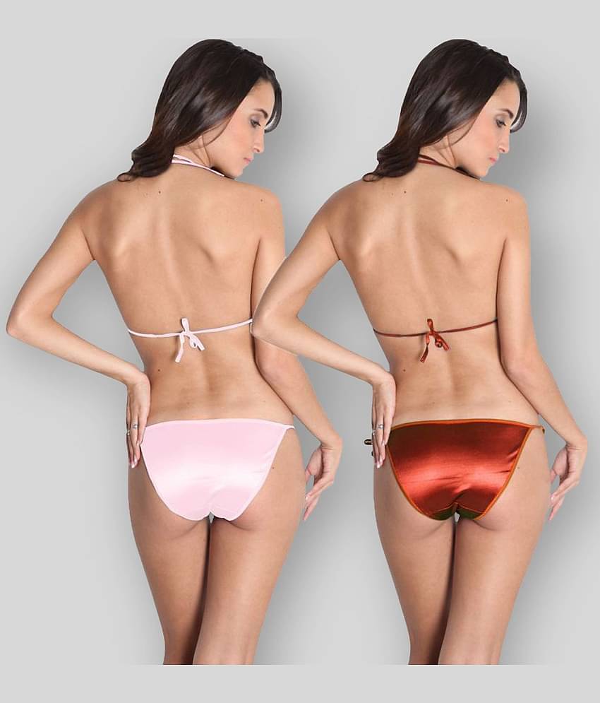 You Forever Pack of 2 Satin Women's Bra & Panty Set ( Multi Color )