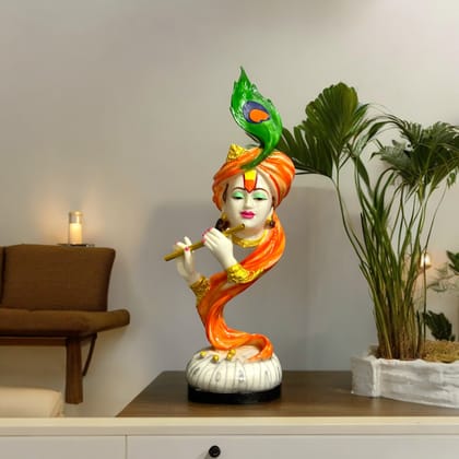 Curved Pankh Krishan Marble Look Colourful Idol, H-33 cm-Composite Marble