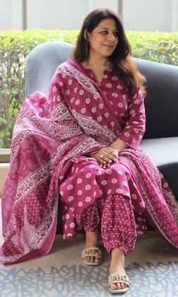 Cotton Mulberry Print Suit Set with Afgani Salwar & Mul Printed Dupatta-XXS