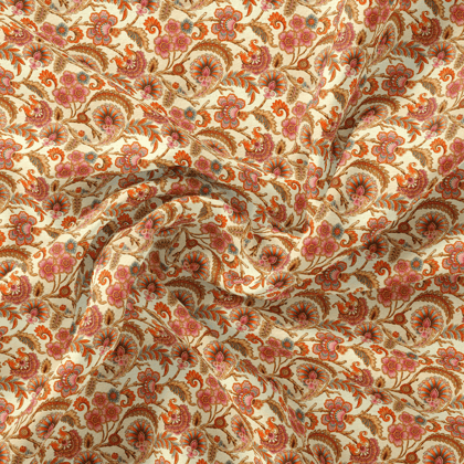 Cream Acanthus Pure Cotton Printed Fabric Material