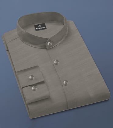 Men's Full-Sleeve Mandarin Collar Regular Fit Cotton Lenin Shirt-Grey-M