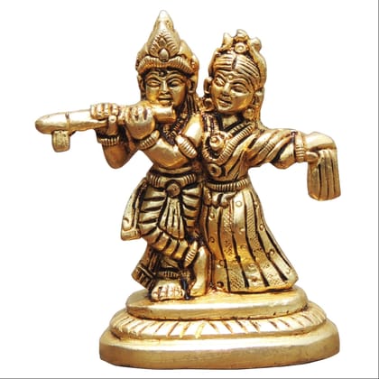 Brass Radha Krishna God Idol Statue � Handcrafted Religious Decor, Height : 3 Inch (BSMAS1739 B)