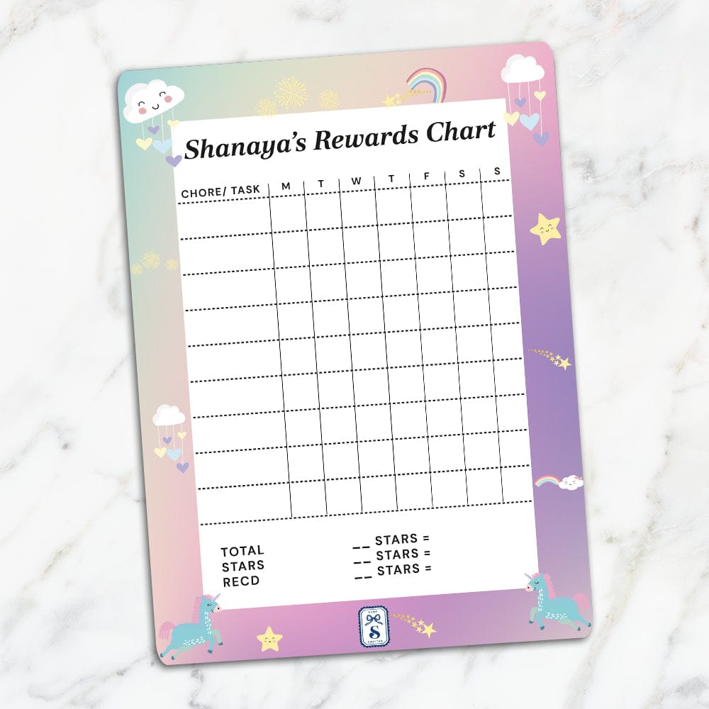 Unicorns & Rainbow Kids Reward Chart-Purple Pink Gradient / Magnet