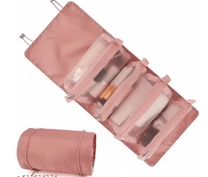 4-in-1 Roll-Up Hanging Travel Toiletry Bag for Women, Detachable Clear Cosmetic Organizer with 4 Zipper Pouches and Hook, Waterproof Makeup Bag