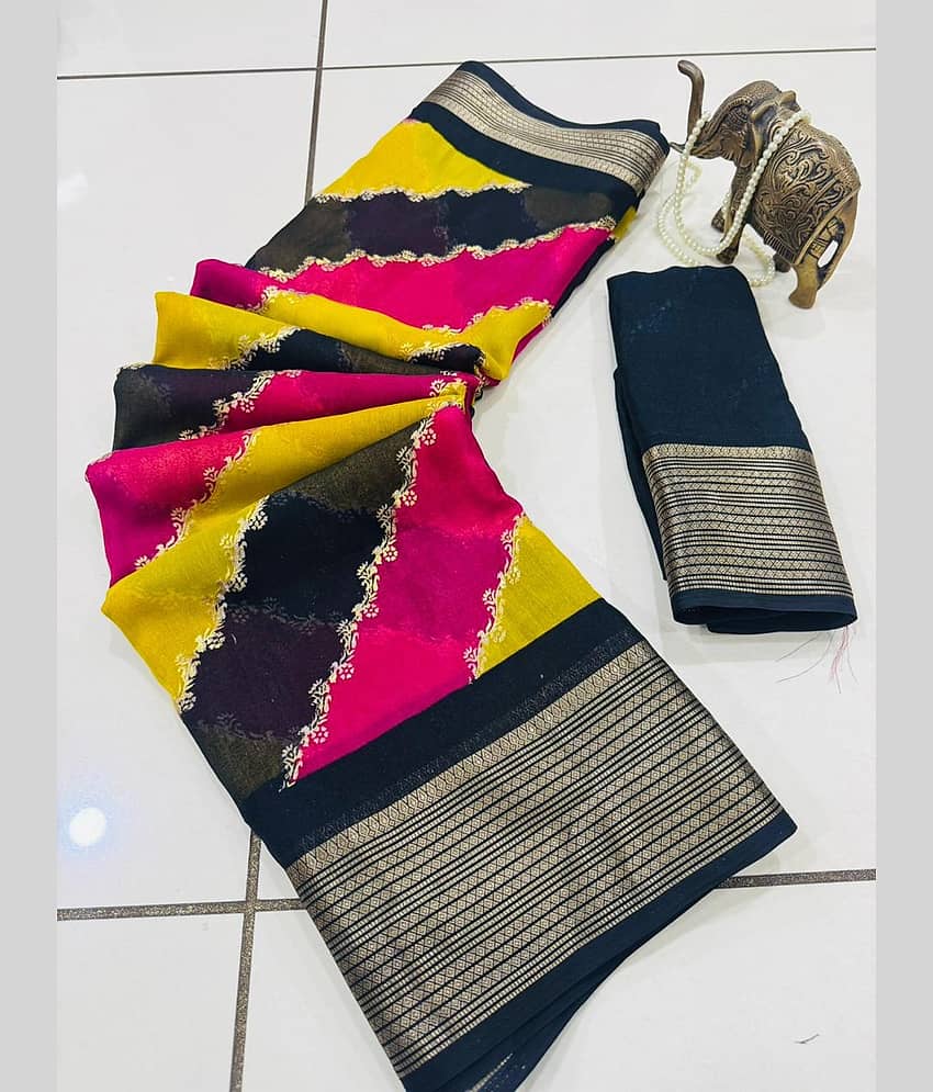 Bhuwal Fashion Georgette Printed Regular Saree With Unstitched Blouse Piece ( Black )