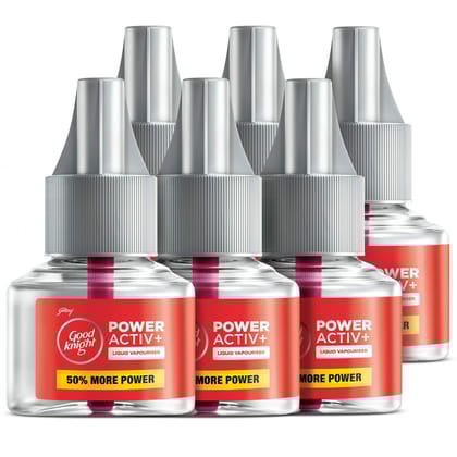 Good Knight Power Activ+ Liquid Vapourizer, Mosquito Repellent Refill, Pack Of 6 (45Ml Each)