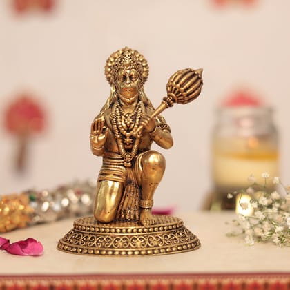Brass Blessing Hanuman Idol In Abhaya Mudra-L*W*H - 6*3.5*3.5 Inches ( 15*9*9 Cm)  Weight - 600 Gm / Brass