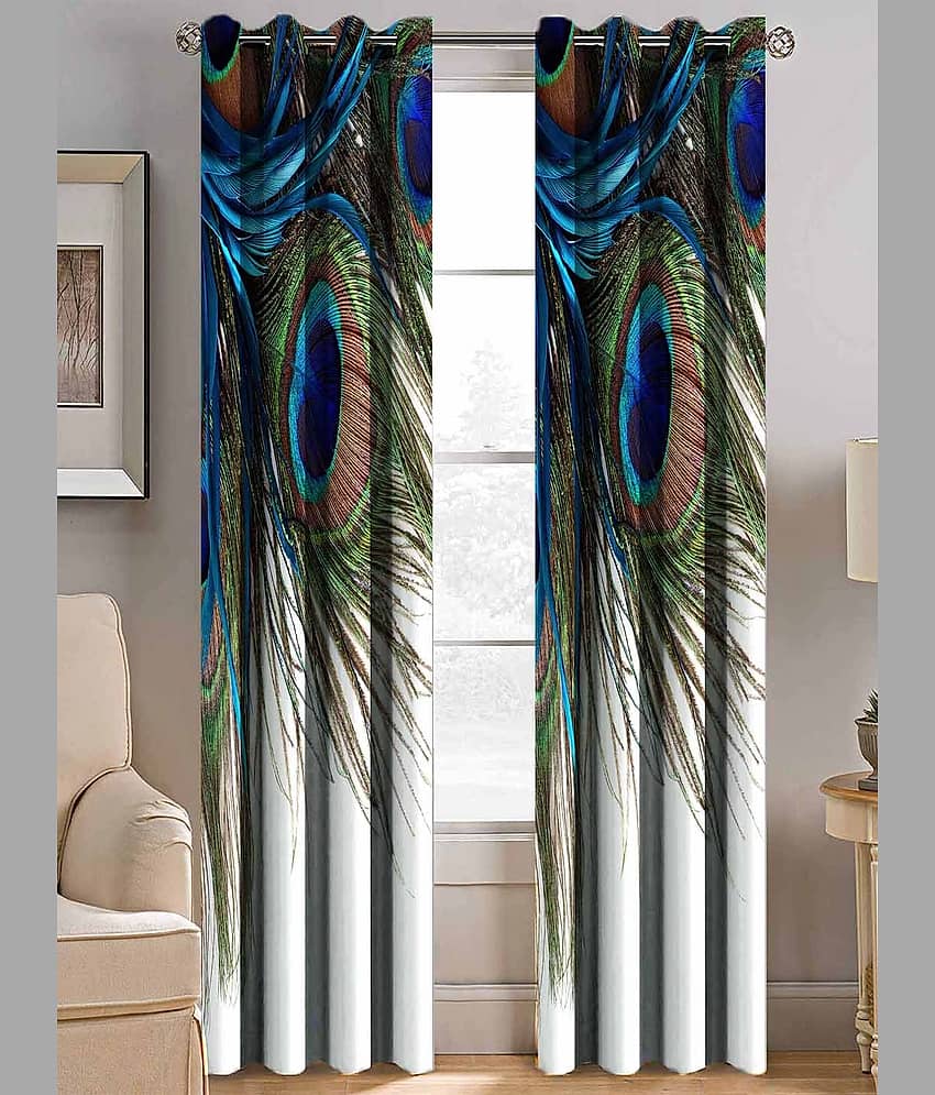 BELLA TRUE  Set of 2 Door Digital Printed SemiTransparent Eyelet Polyester Multi Color Curtains ( 212 x 120 cm )