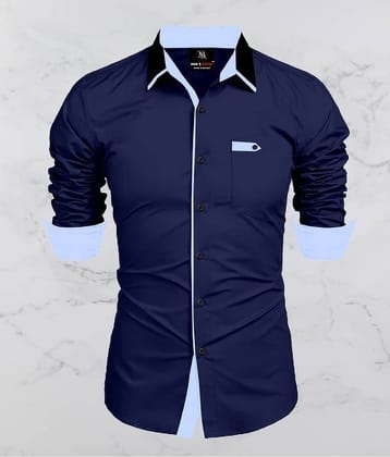 MAN'S SUITUP Cotton Blend Regular Fit Solids Full Sleeves Men's Casual Shirt - Navy Blue ( Pack of 1 )
