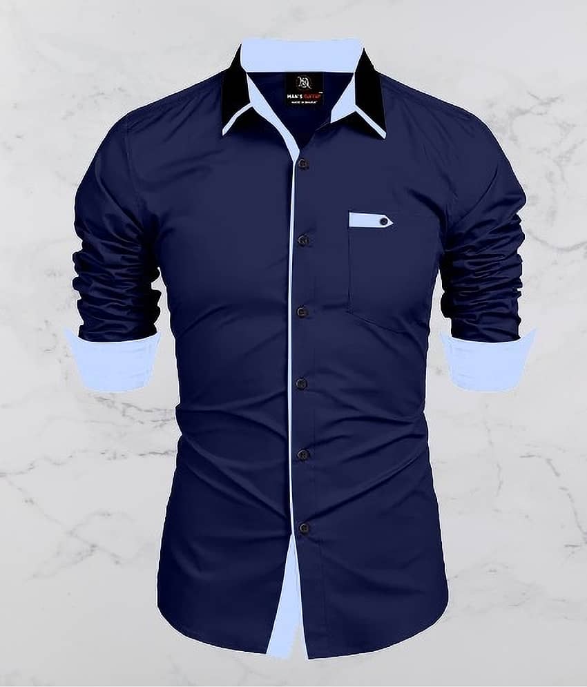 MAN'S SUITUP Cotton Blend Regular Fit Solids Full Sleeves Men's Casual Shirt - Navy Blue ( Pack of 1 )