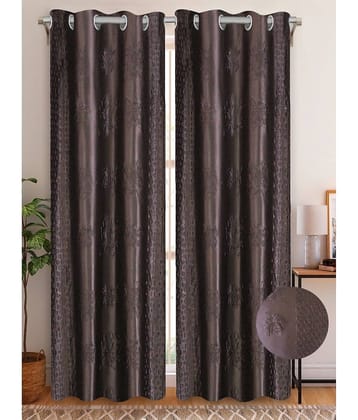 Home Candy Set of 2 Door Semi-Transparent Eyelet Polyester Brown Curtains ( 213 x 120 cm )