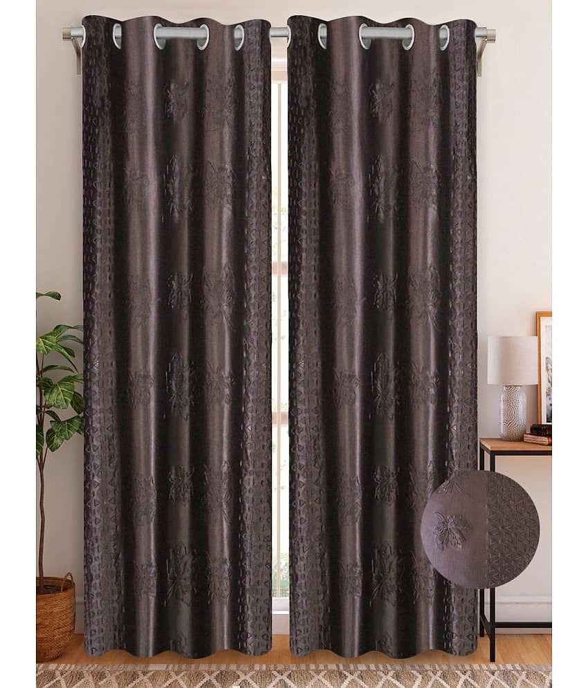 Home Candy Set of 2 Door Semi-Transparent Eyelet Polyester Brown Curtains ( 213 x 120 cm )