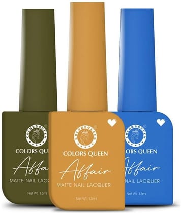Colors Queen Affair Nail Polish setof 3 (42 Cameogreen 48 Golden Goddess 63 Coco Blue)