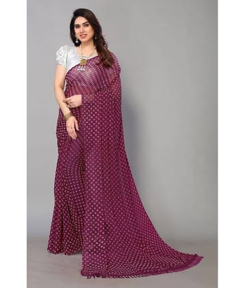 FABMORA Chiffon Printed Saree With Unstitched Blouse Piece ( Purple )