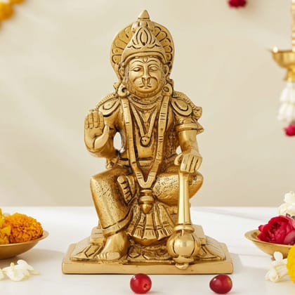 Brass Hanuman Ji Idol Statue - Home Temple Murti, Height : 6 Inch (BSMAS1527 E)