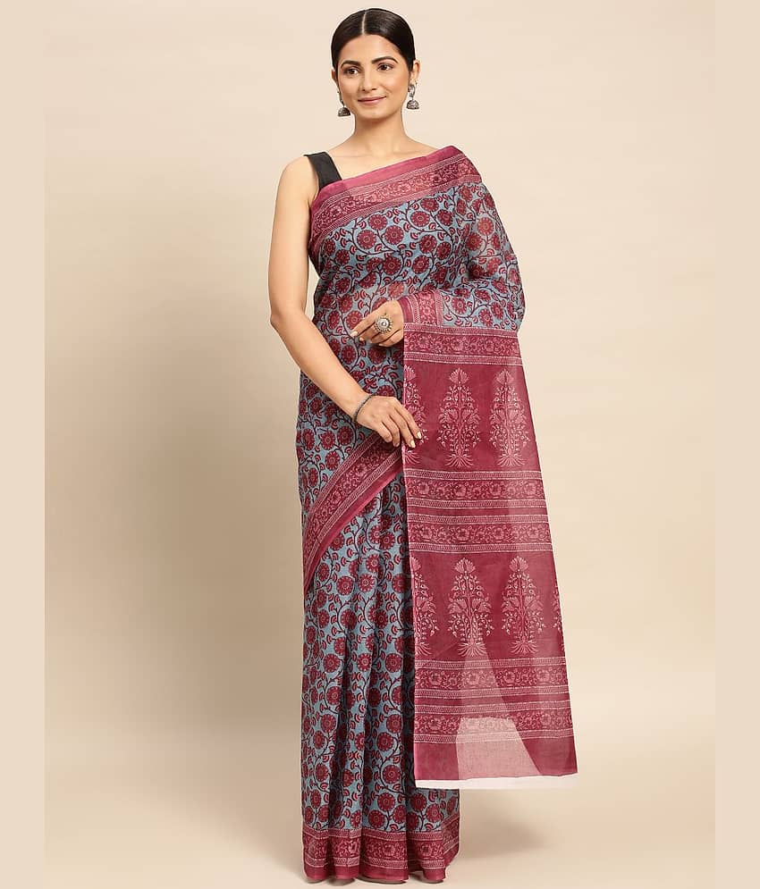 SHANVIKA Cotton Printed Saree Without Blouse Piece ( Blue )