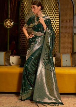 Emerald Green Woven Banarasi Silk Saree With Gold And Silver Zari