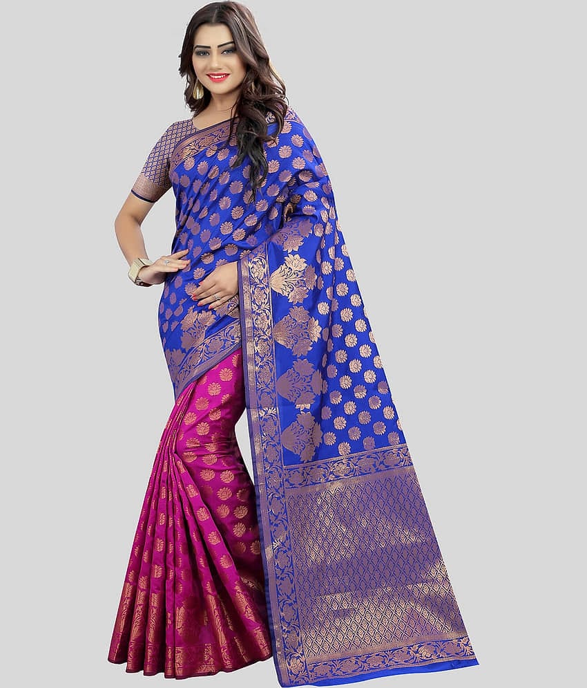 Gazal Fashions Banarasi Silk Embellished Saree With Unstitched Blouse Piece ( Pink )